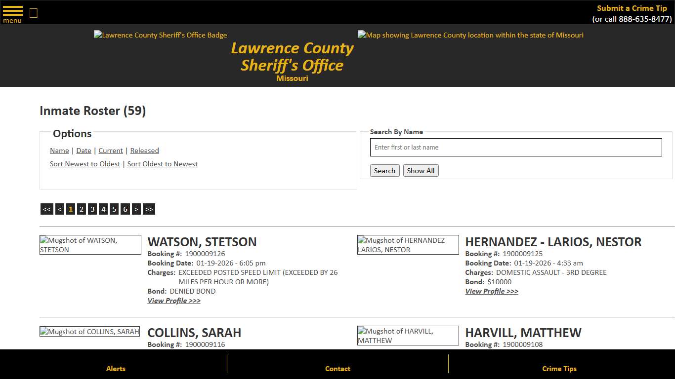 Inmate Roster - Current Inmates Booking Date Descending - Lawrence County Sheriff MO